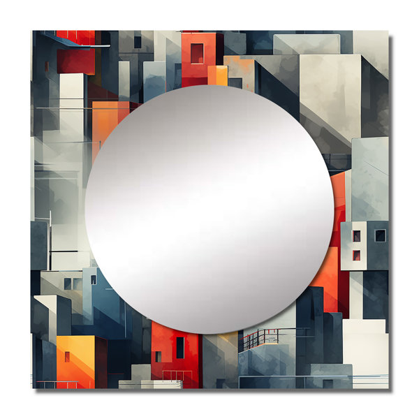 DesignArt Grey Cubic Striped Wall Pattern - Modern Square Mirror Wall